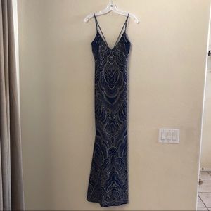 Royal Blue and Gold Formal Ankle Dress